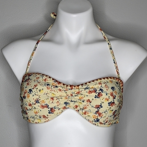 ✨3/$15  Quiksilver cream brown floral bikini top XL - Picture 1 of 7